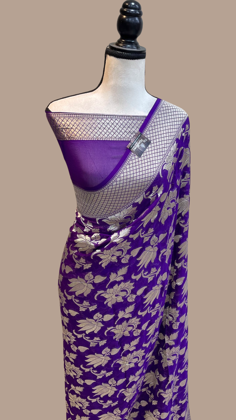 Purple Khaddi Georgette Handloom Banarasi Saree - The Handlooms