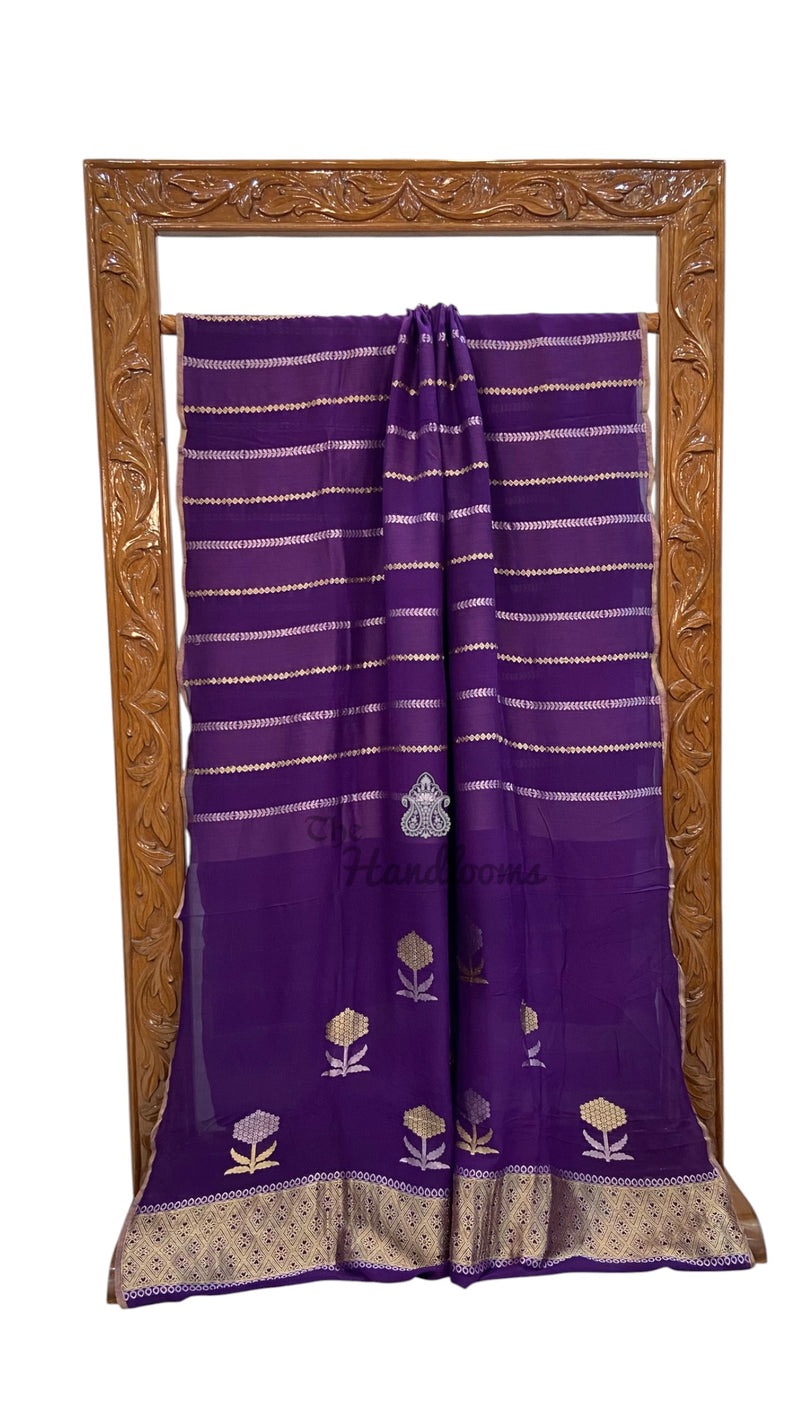 Pure Khaddi Georgette Handloom Banarasi Saree - Silver Zari