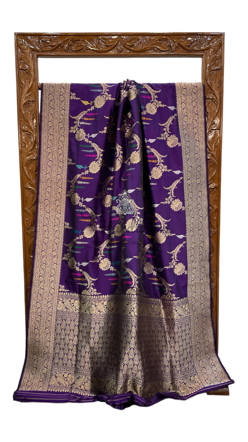 Purple Pure Katan Silk Banarasi Handloom Saree - All over Sona Roopa kadiyal Jaal work - The Handlooms