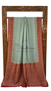 Pista Green Khadki Georgette Handloom Banarasi Saree - The Handlooms