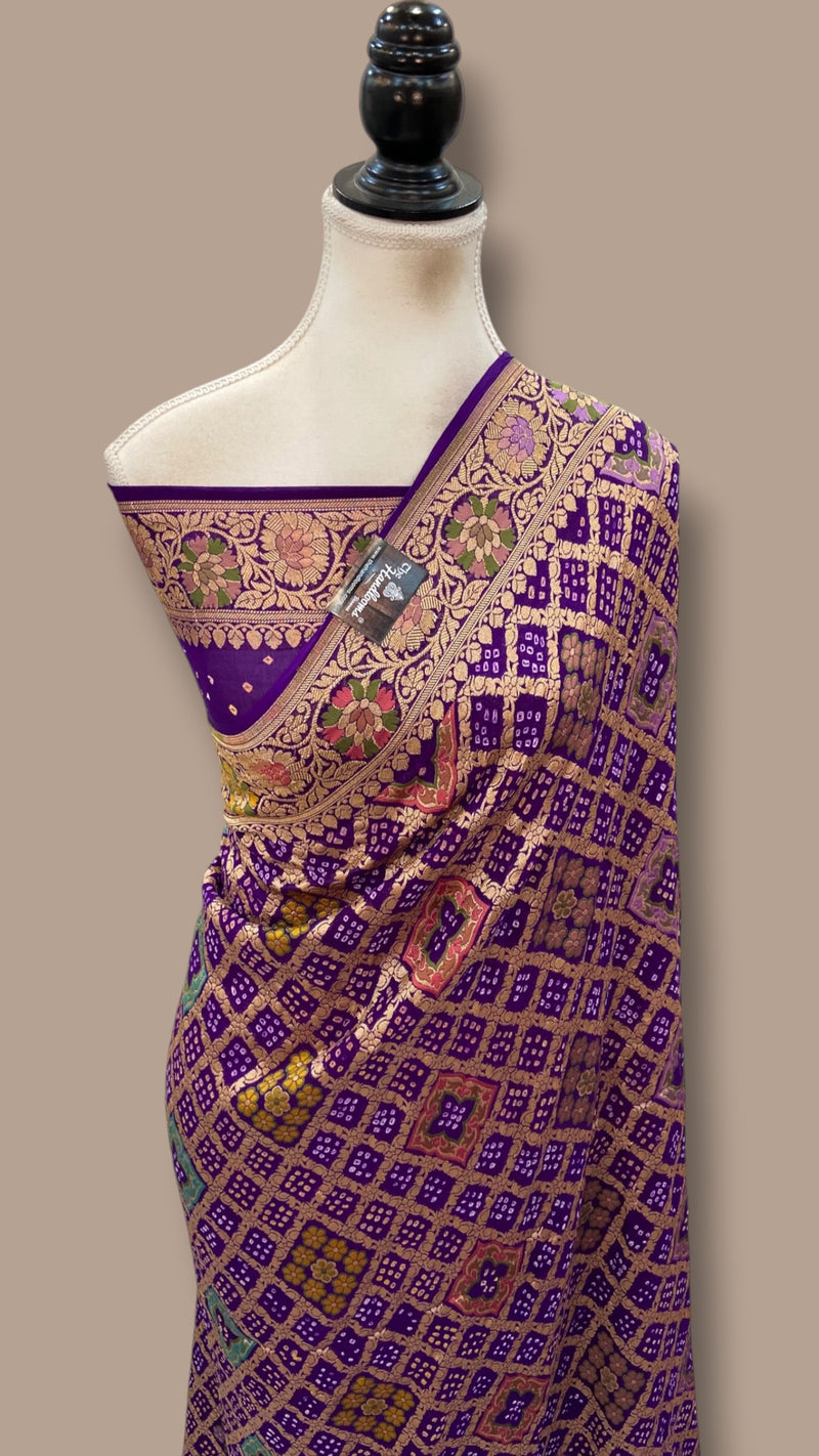 Pure Georgette Banarasi Bandhej Handloom Saree - Meenakari