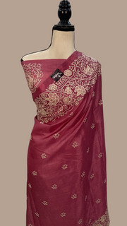 Tussar Silk Handloom Banarasi Saree With Chikankari - The Handlooms