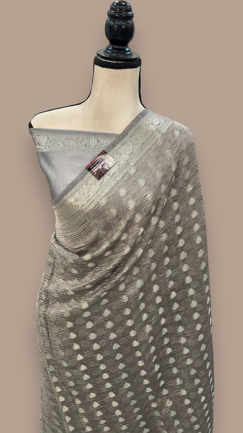 Pure Kora Tissue Crush Handloom Banarasi Saree - The Handlooms
