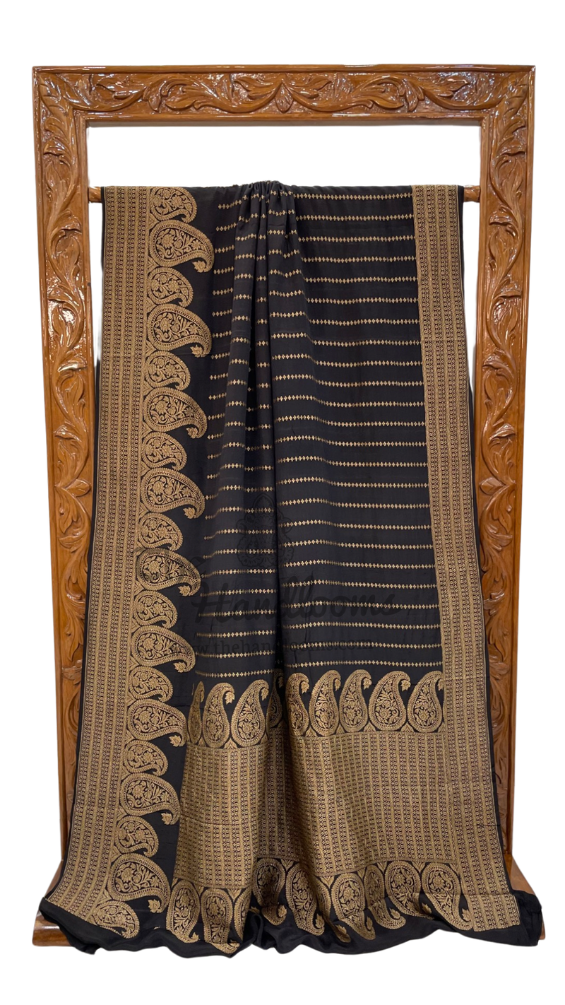 Pure Khaddi Crepe Georgette Banarasi Saree -  Antique zari - The Handlooms