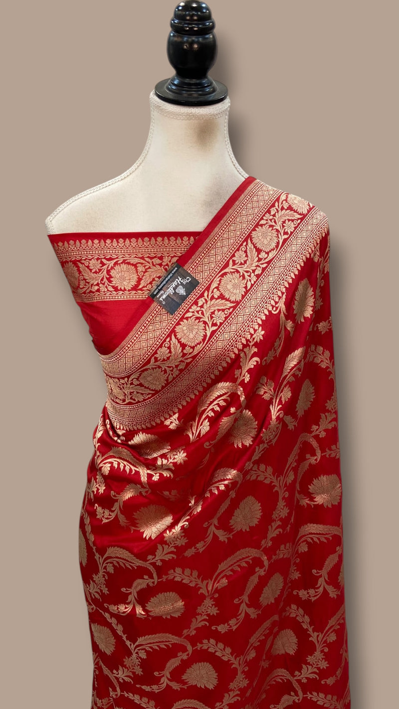 Pure Katan Silk Banarasi Handloom Saree - All Over Gold Zari Jaal Work