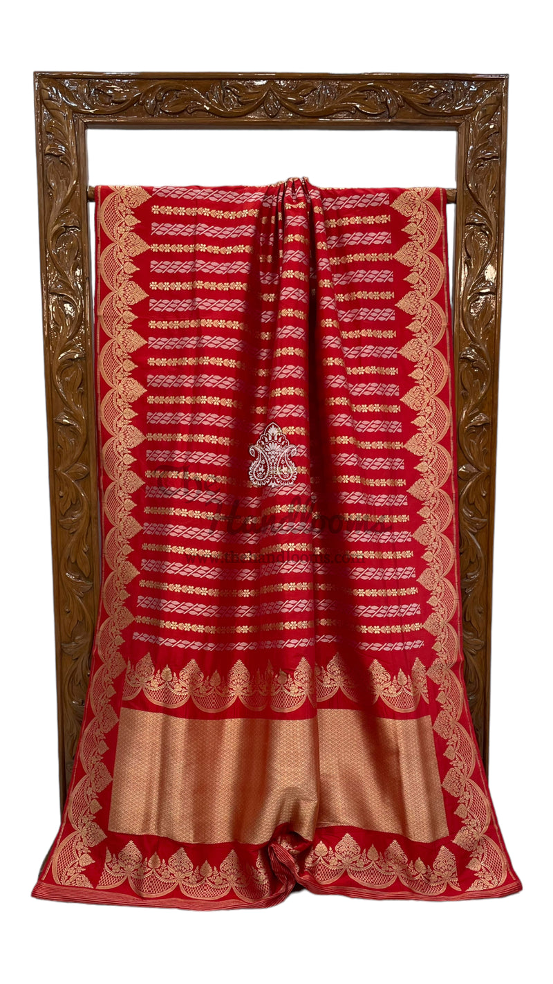Pure Katan Silk Banarasi Handloom Saree - All over soona roopa  Kadua  stripe - The Handlooms