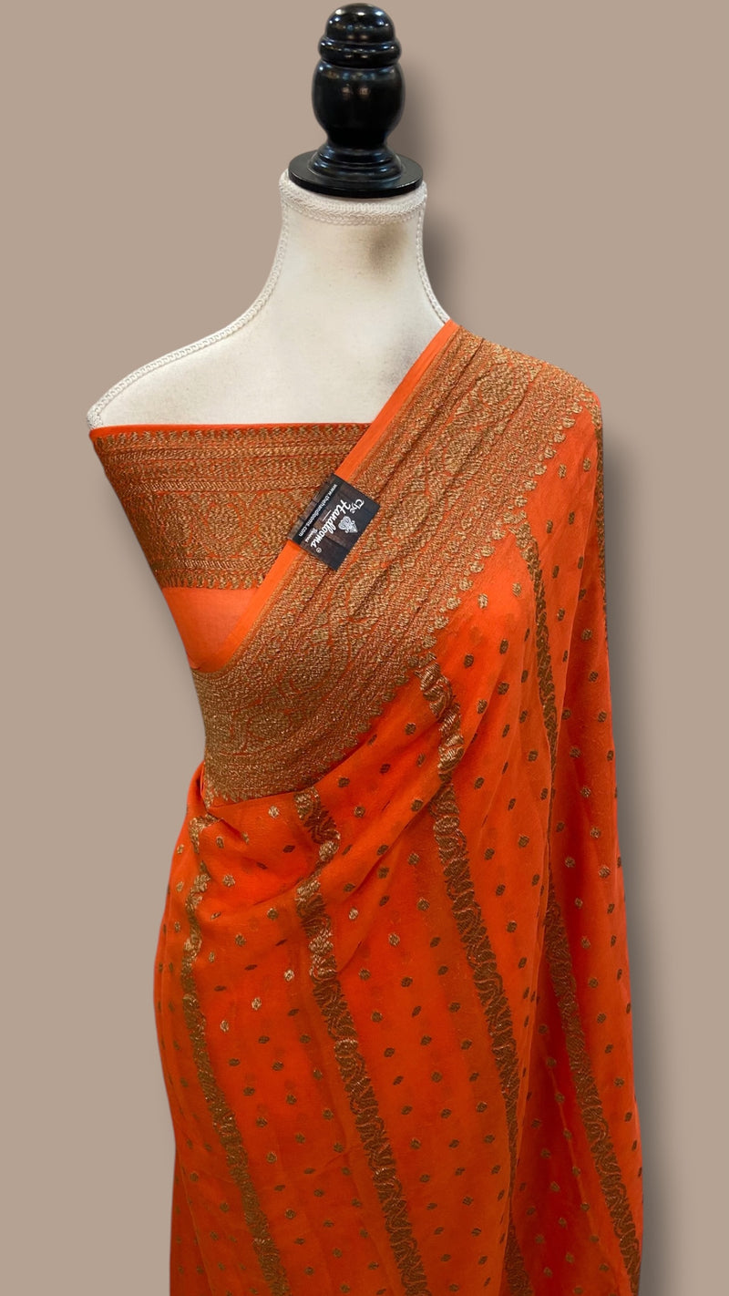 Pure Khaddi Georgette Handloom Banarasi Saree - Antique Zari