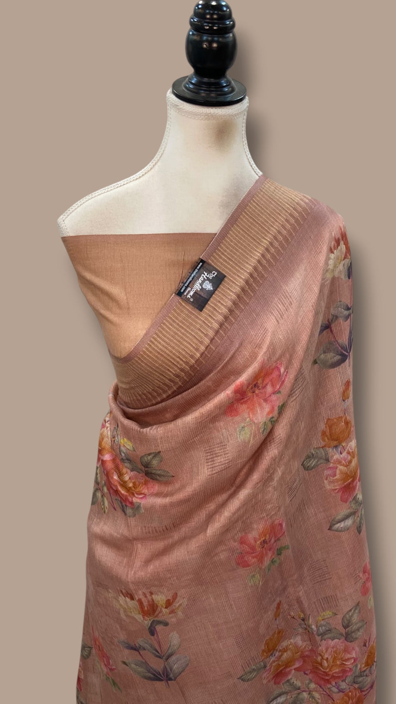 Pure Tussar Silk Handloom Banarasi Saree With Digital Print