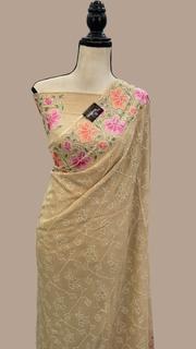 Pure Georgette Chikankari Handloom Banarasi Saree - The Handlooms