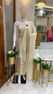 Tissue Handloom Banarasi Dress material with Khaddi Georgette Dupatta - The Handlooms