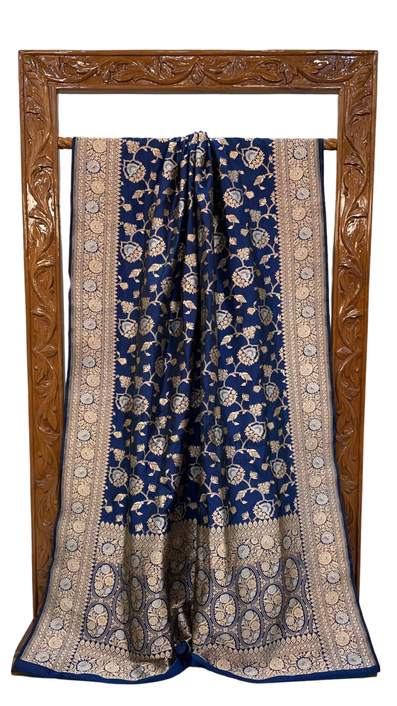 Pure Katan Silk Banarasi Handloom Saree - All over Sona Roopa Jaal work - The Handlooms