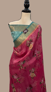 Pure Organza Digital Print Handloom Banarasi Saree - The Handlooms