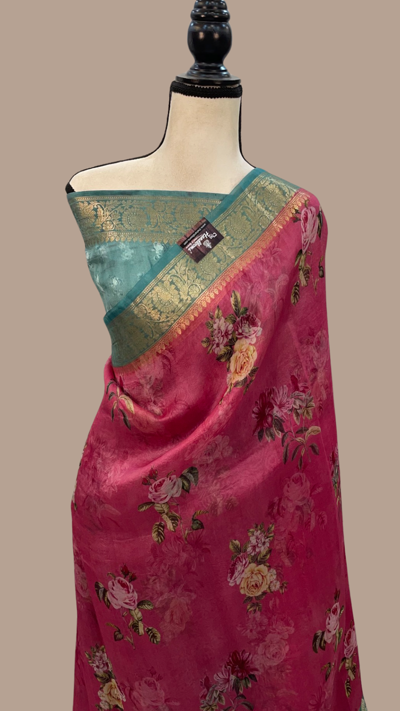 Pure Organza Digital Print Handloom Banarasi Saree - The Handlooms