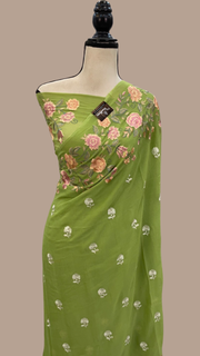 Pure Georgette Chikankari Handloom Banarasi Saree - The Handlooms
