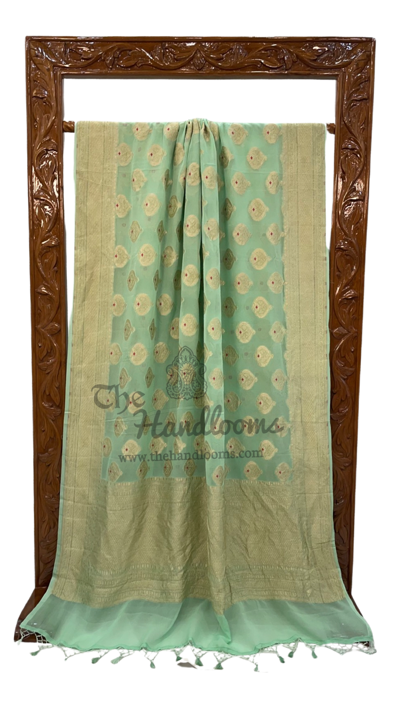 Khaddi Georgette Handloom Banarasi Saree - All over Jaal Work with meenakari - The Handlooms