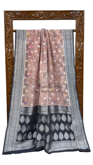 Semi Banarasi Georgette Saree All over silver zari With Digital Print