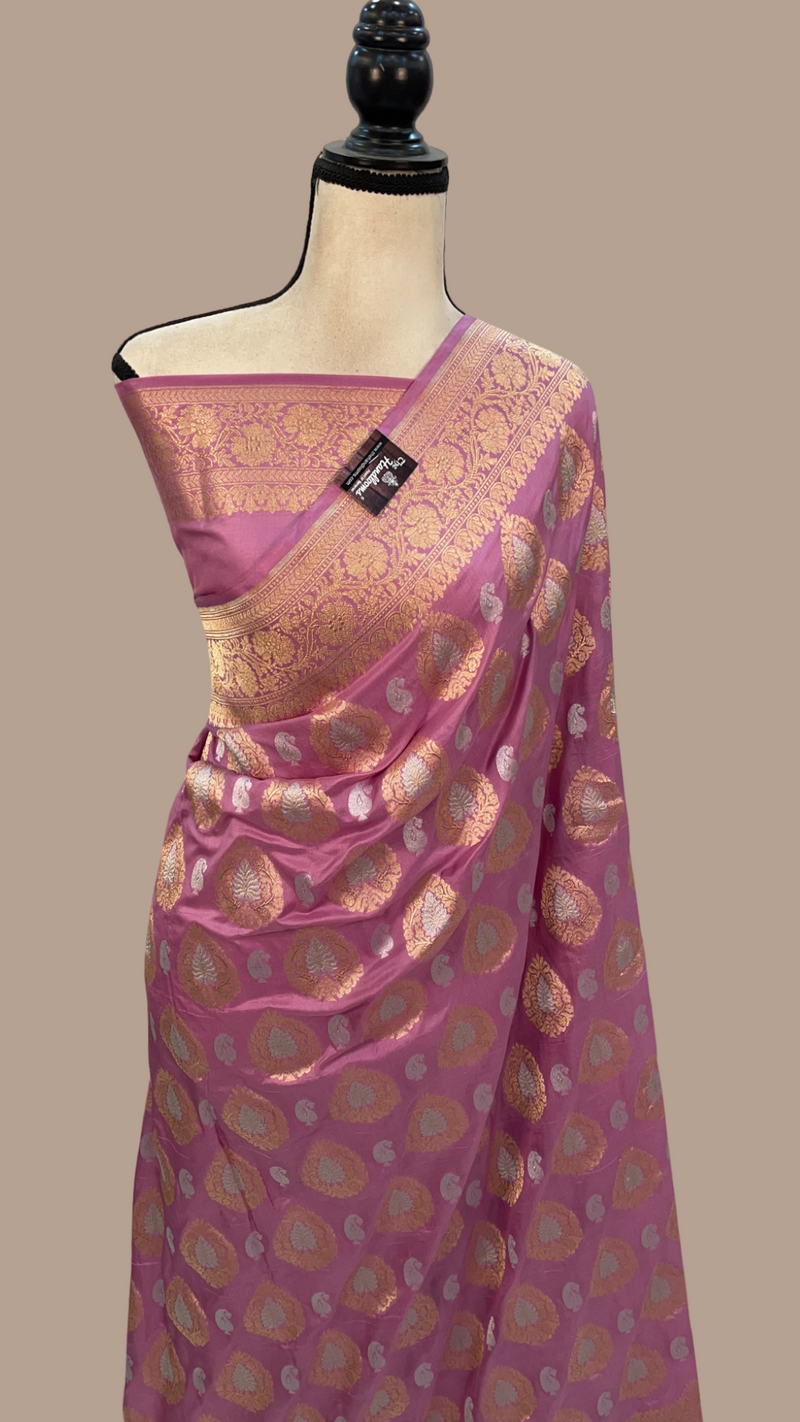 Pure Katan Silk Banarasi Handloom Saree - All over Sona Roopa Jaal work - The Handlooms