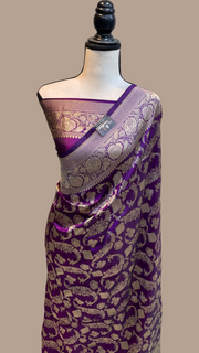 Pure Katan Silk Banarasi Handloom Saree - All Over Jaal Work - The Handlooms