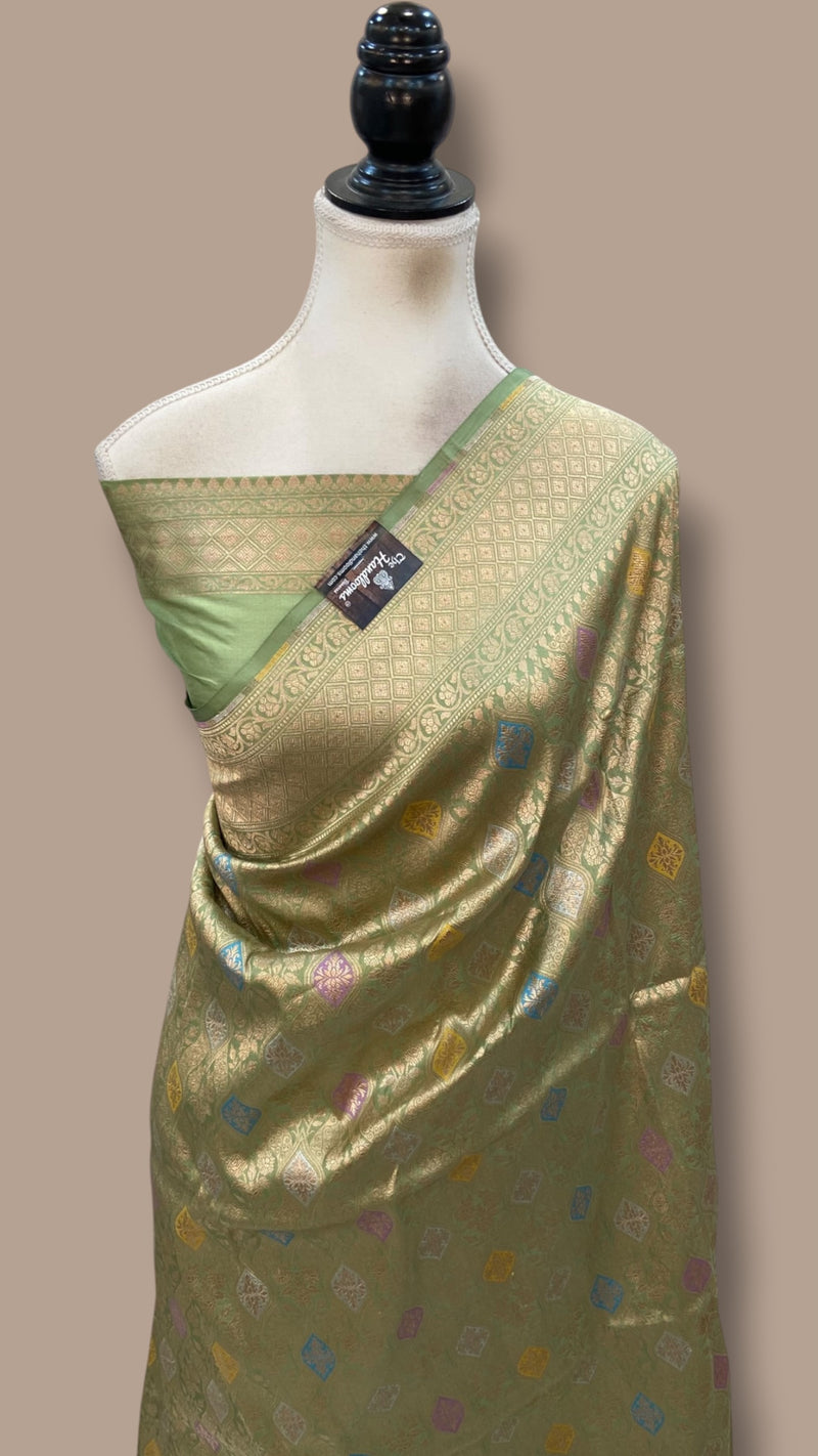 Regal Pure Katan Silk Banarasi Saree – Handwoven Tanchui Brocade With Meenakari