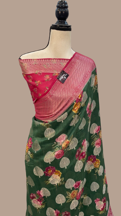 Pure Chiniya Silk Digital Print Handloom Banarasi Saree
