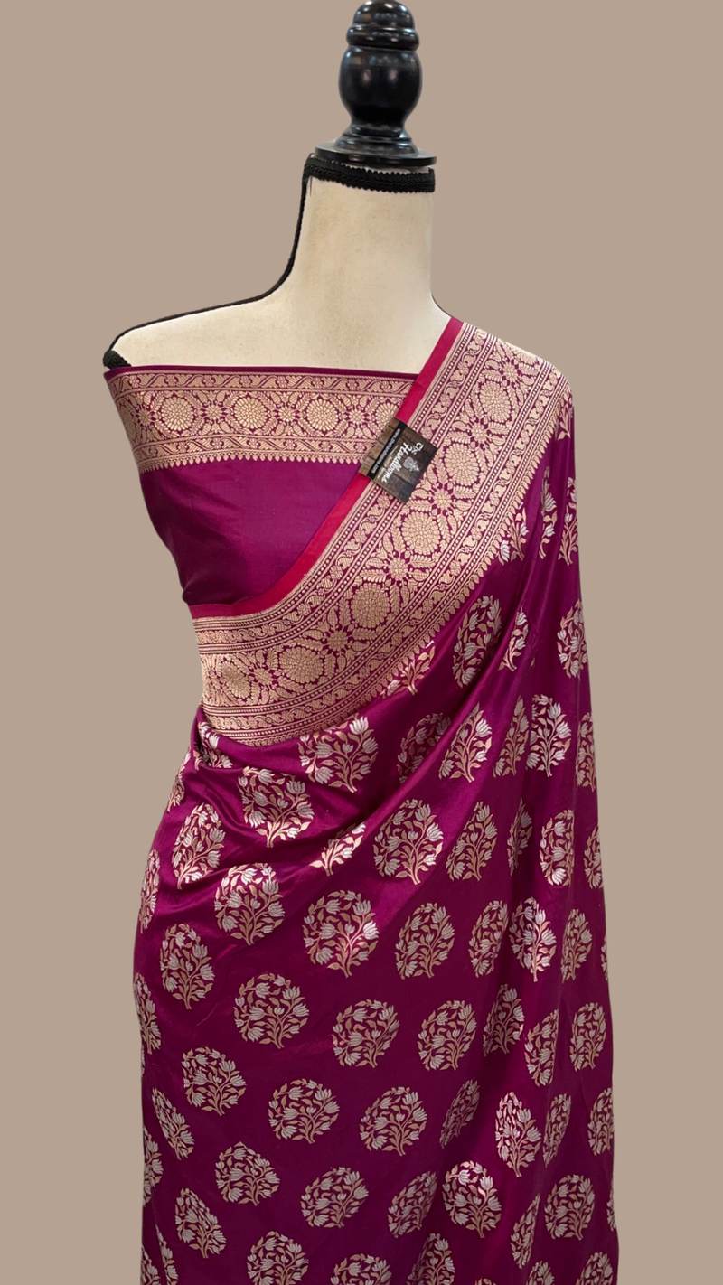 Pure Katan Silk Banarasi Handloom Saree - All over Sona Roopa Jaal work - The Handlooms