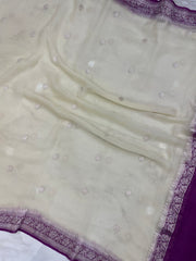 Pure Georgette Dupatta - Pink silver zari - The Handlooms