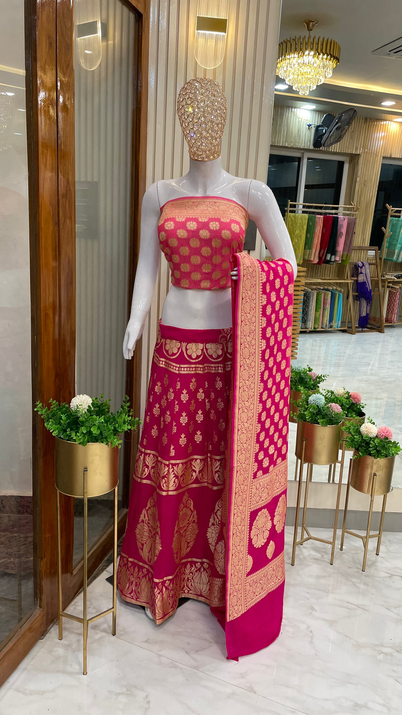Pure Khaddi Georgette Handloom Banarasi Lehenga - Stitched - The Handlooms