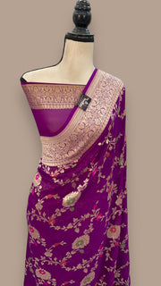 Purple Khaddi Georgette Handloom Banarasi Saree - All over Jaal Work with meenakari - The Handlooms