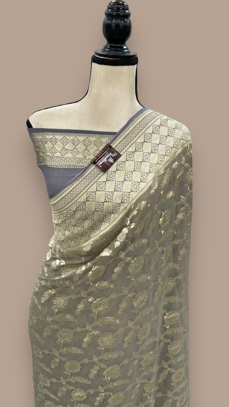 Pure Khaddi Georgette Handloom Banarasi Saree - Water zari - The Handlooms