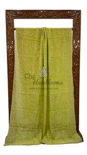 Lime Green Pure Georgette Chikankari Handloom Banarasi Saree - The Handlooms