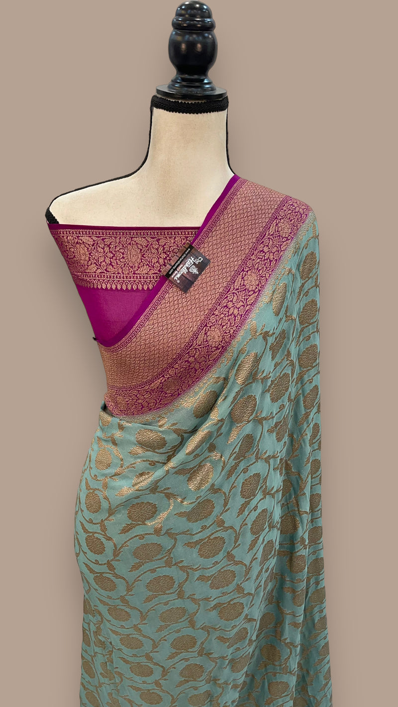 Khaddi Georgette Banarasi Saree -  Antique zari - The Handlooms