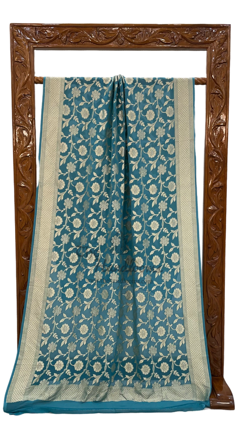 Pure Khaddi Georgette Dupatta - water zari - The Handlooms