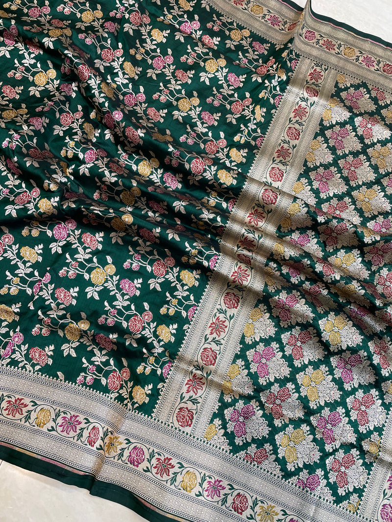 Pure Katan Silk Banarasi Handloom Saree - All over Jaal work with Meenakari - The Handlooms