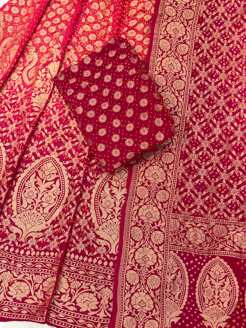 Pure Khaddi Georgette Bandhani Handloom Banarasi Lehenga - The Handlooms