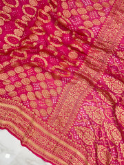Pure Georgette Banarasi Bandhej Handloom Saree - The Handlooms