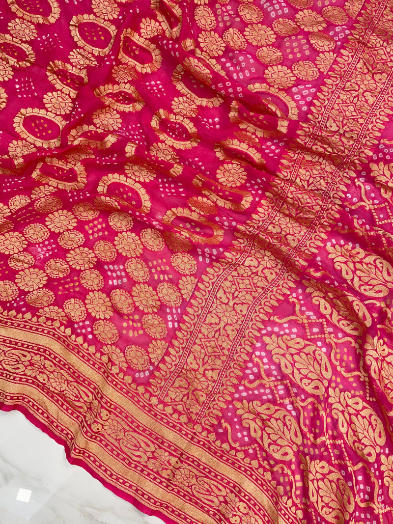 Pure Georgette Banarasi Bandhej Handloom Saree - The Handlooms