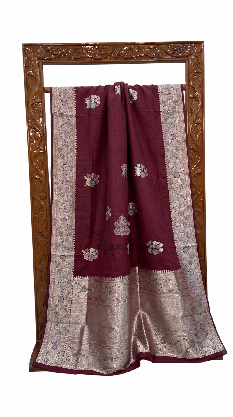Pure Tussar Georgette Handloom Banarasi Saree - All Over Kadua Motifs With Meenakari