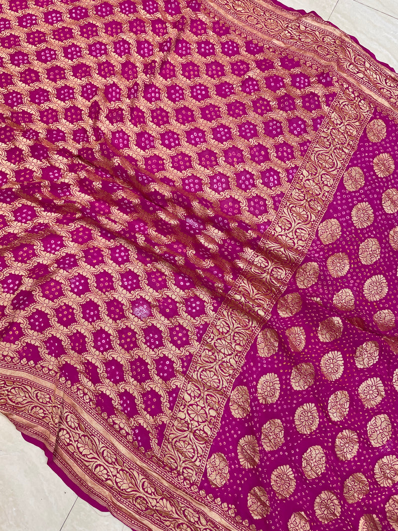 Pure Georgette Banarasi Bandhej Handloom Saree - The Handlooms