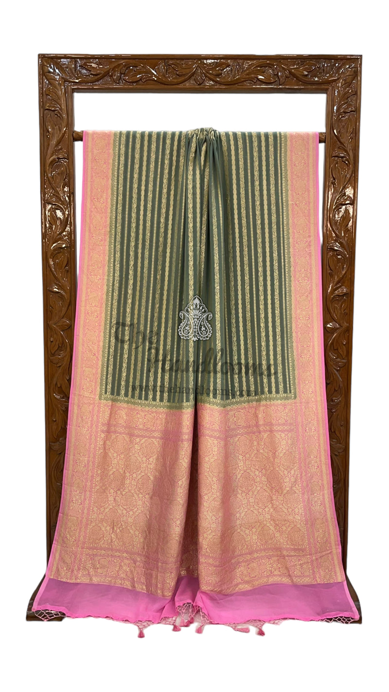 Khaddi Georgette Handloom Banarasi Saree - water zari - The Handlooms