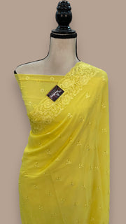 Pure Georgette Chikankari Handloom Banarasi Saree - The Handlooms