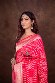 Hot Pink Pure Khaddi Georgette Handloom Banarasi Saree - The Handlooms