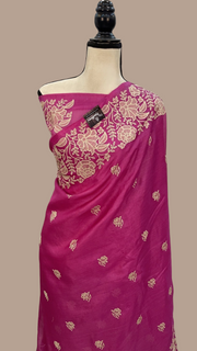 Tussar Silk Handloom Banarasi Saree With Chikankari - The Handlooms