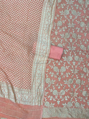 Peach Pure Khaddi Georgette Banarasi Dress material - The Handlooms