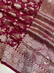 Pure Katan Silk Banarasi Handloom Saree - All Over Jaal Work - The Handlooms