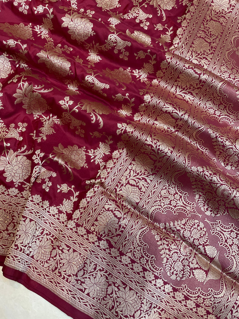 Pure Katan Silk Banarasi Handloom Saree - All Over Jaal Work - The Handlooms