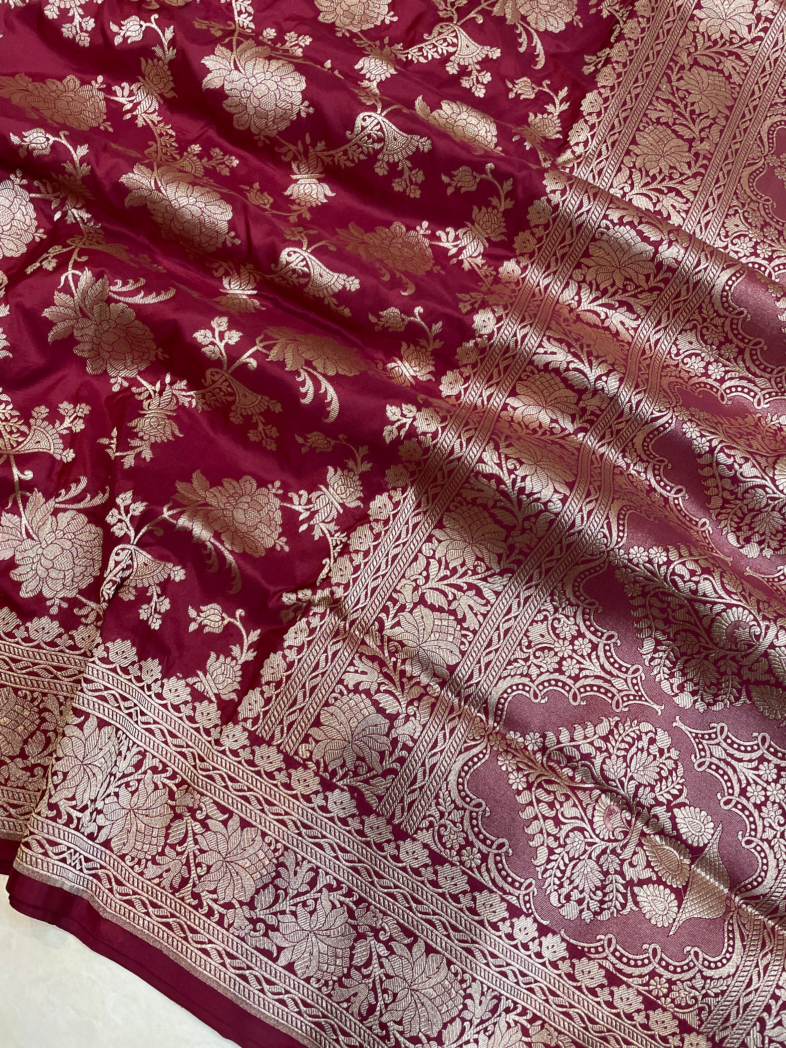 Pure Katan Silk Banarasi Handloom Saree - All Over Boota With Zardosi Handwork main image 0