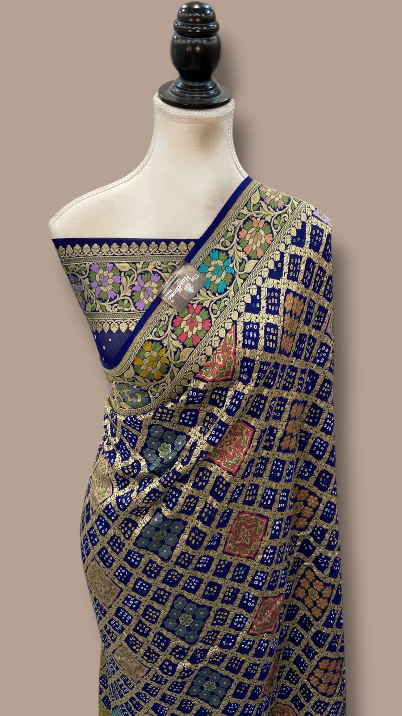 Pure Georgette Banarasi Bandhej Handloom Saree - Meenakari