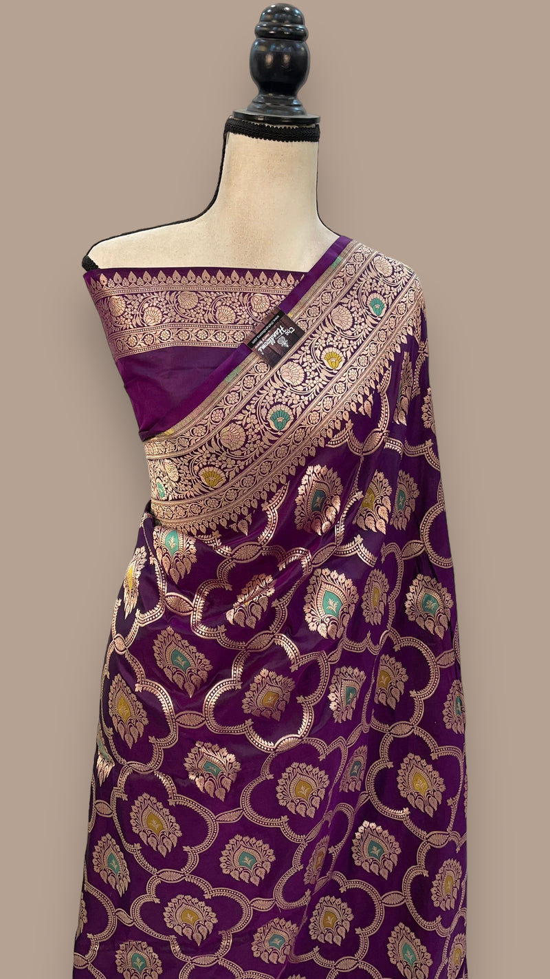 Pure Katan Silk Banarasi Handloom Saree - All over Jaal work with Meenakari - The Handlooms