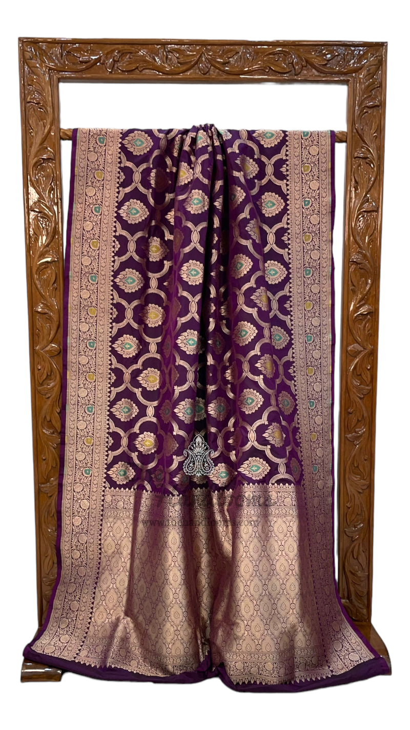 Pure Katan Silk Banarasi Handloom Saree - All over Jaal work with Meenakari - The Handlooms
