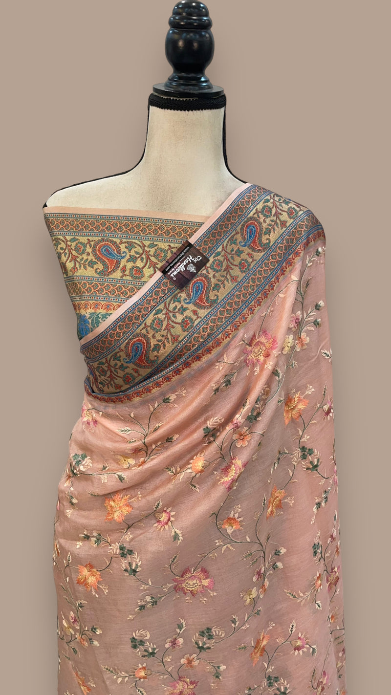 Tussar Silk Handloom Banarasi Saree With Chikankari - The Handlooms